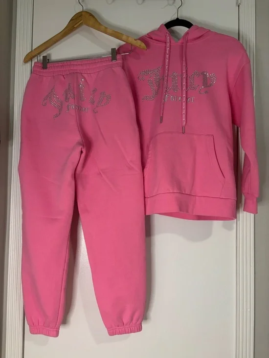 Juicy Couture Pink Rhinestone 'Juicy Forever' Hoodie & Joggers Set - Picture 1 of 7